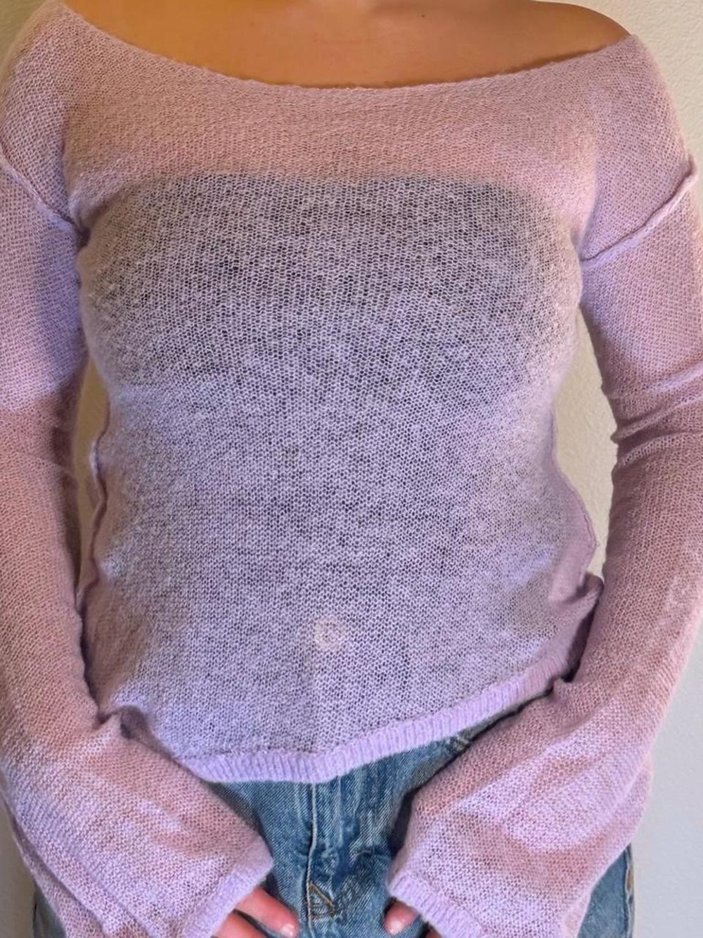 Urban Outfitters Lavender Off-the-Shoulder Sheer Knit Top